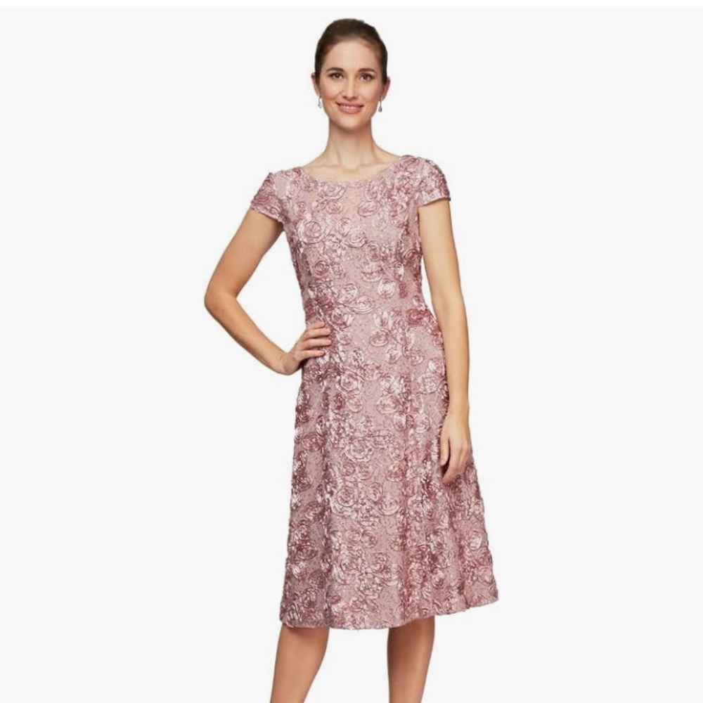 Alex Evenings Women’s Tea Length mother of Bride Dress Rosette - Picture 9 of 9